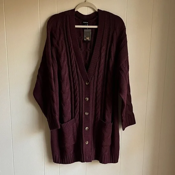 NWT Torrid Burgundy Purple Cable Knit Longline Boyfriend V-Neck Cardigan Sz 3 - Picture 3 of 14